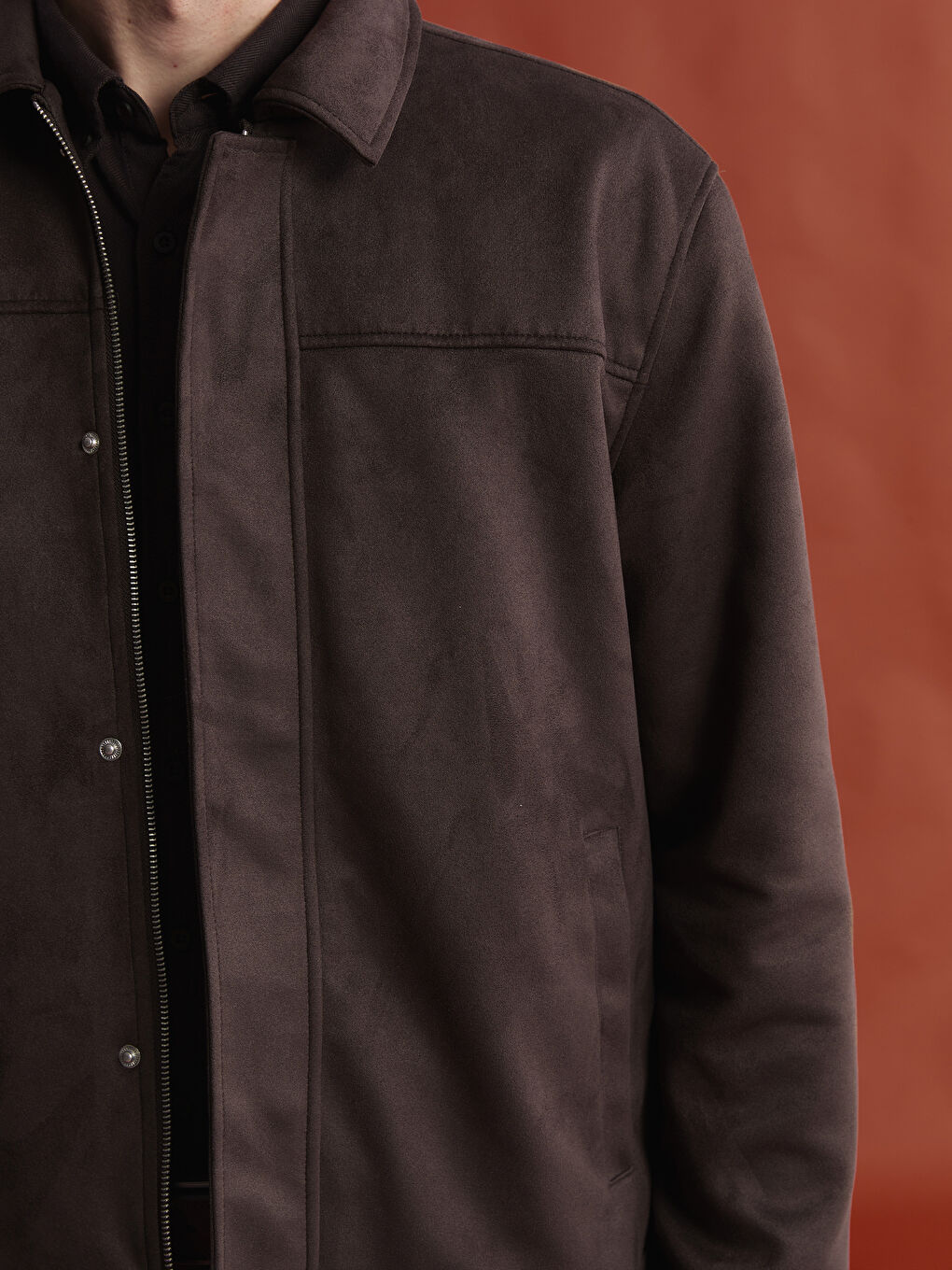 Kahverengi Standart Kalıp Ceket Yaka Erkek Mont-3