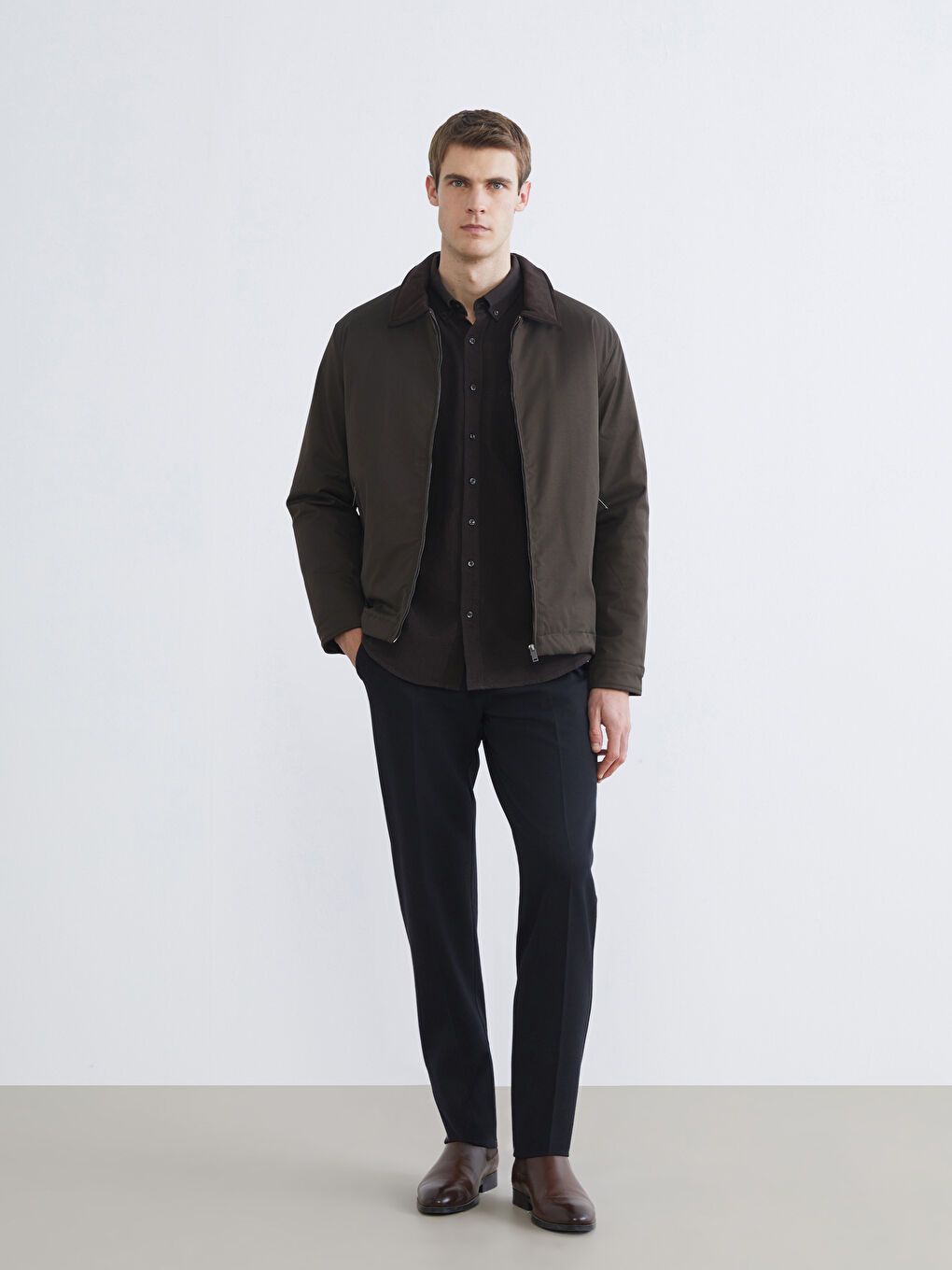 Haki Standart Kalıp Gömlek Yaka Erkek Mont-1