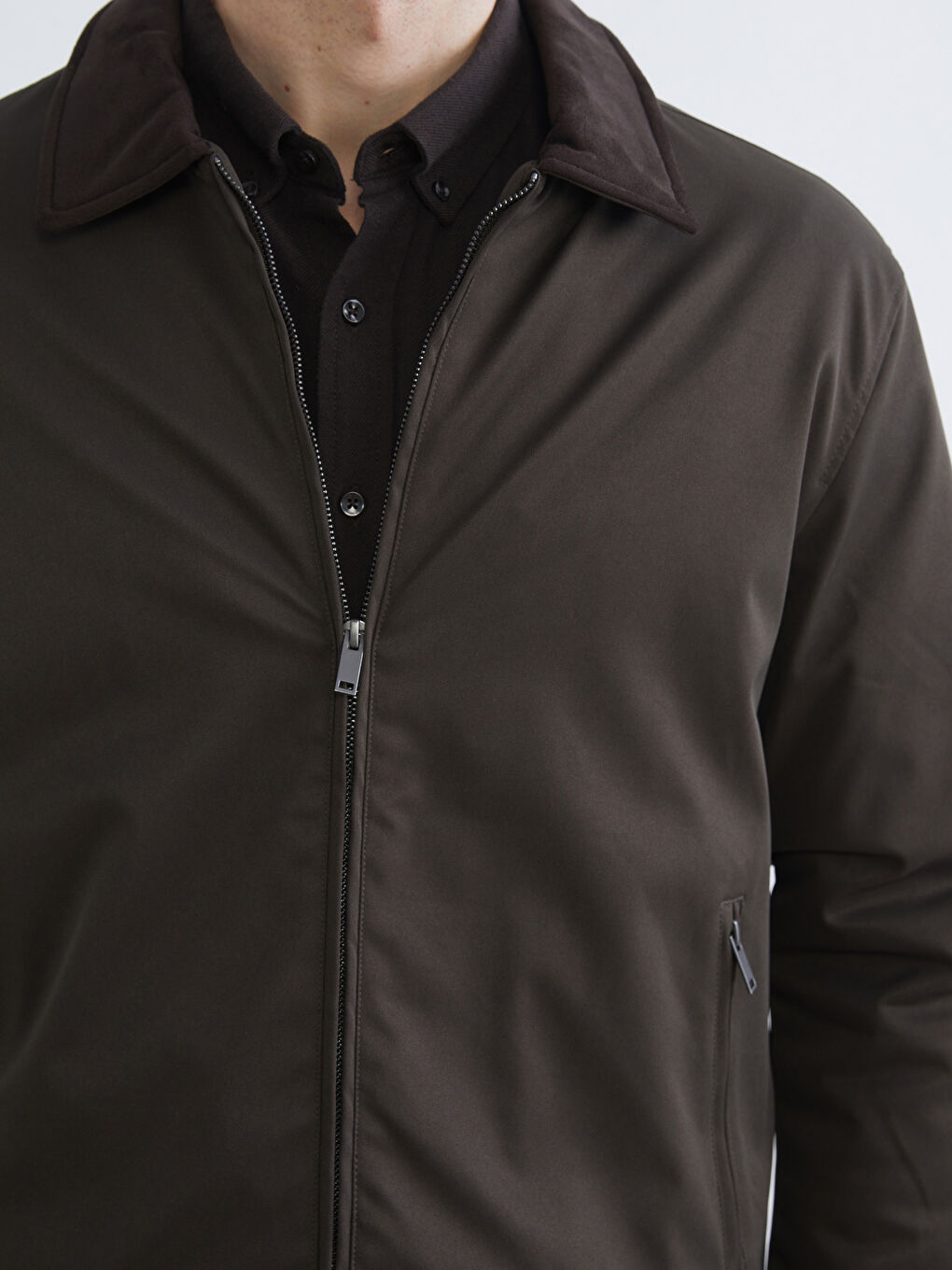 Haki Standart Kalıp Gömlek Yaka Erkek Mont-2