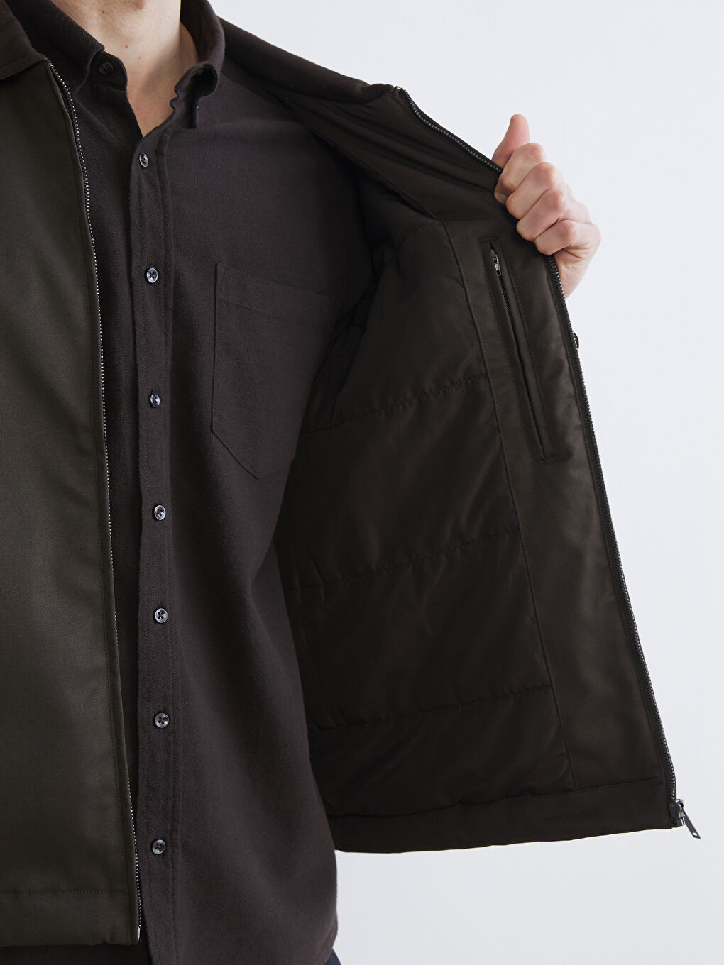 Haki Standart Kalıp Gömlek Yaka Erkek Mont-3