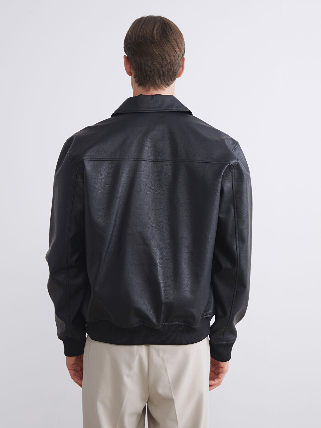 Standard Fit Collared Neck Men's Leather Look Jacket-4
