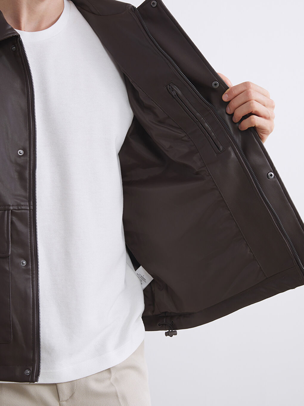 Relaxed Fit Collared Neck Men's Faux Leather Jacket-3