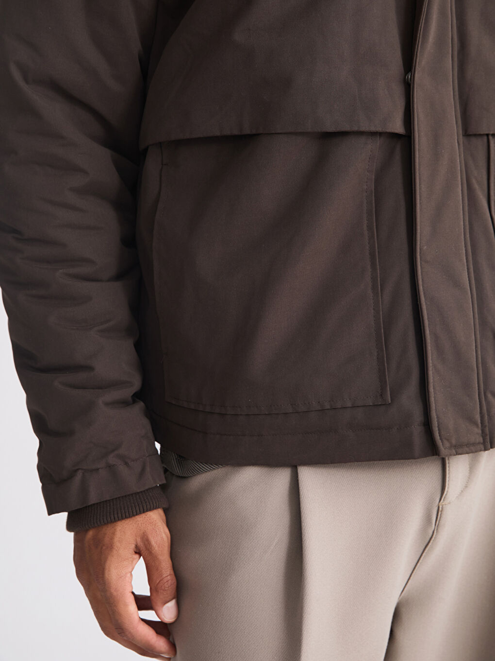 Kahverengi Loose Fit Ceket Yaka Erkek Mont-2