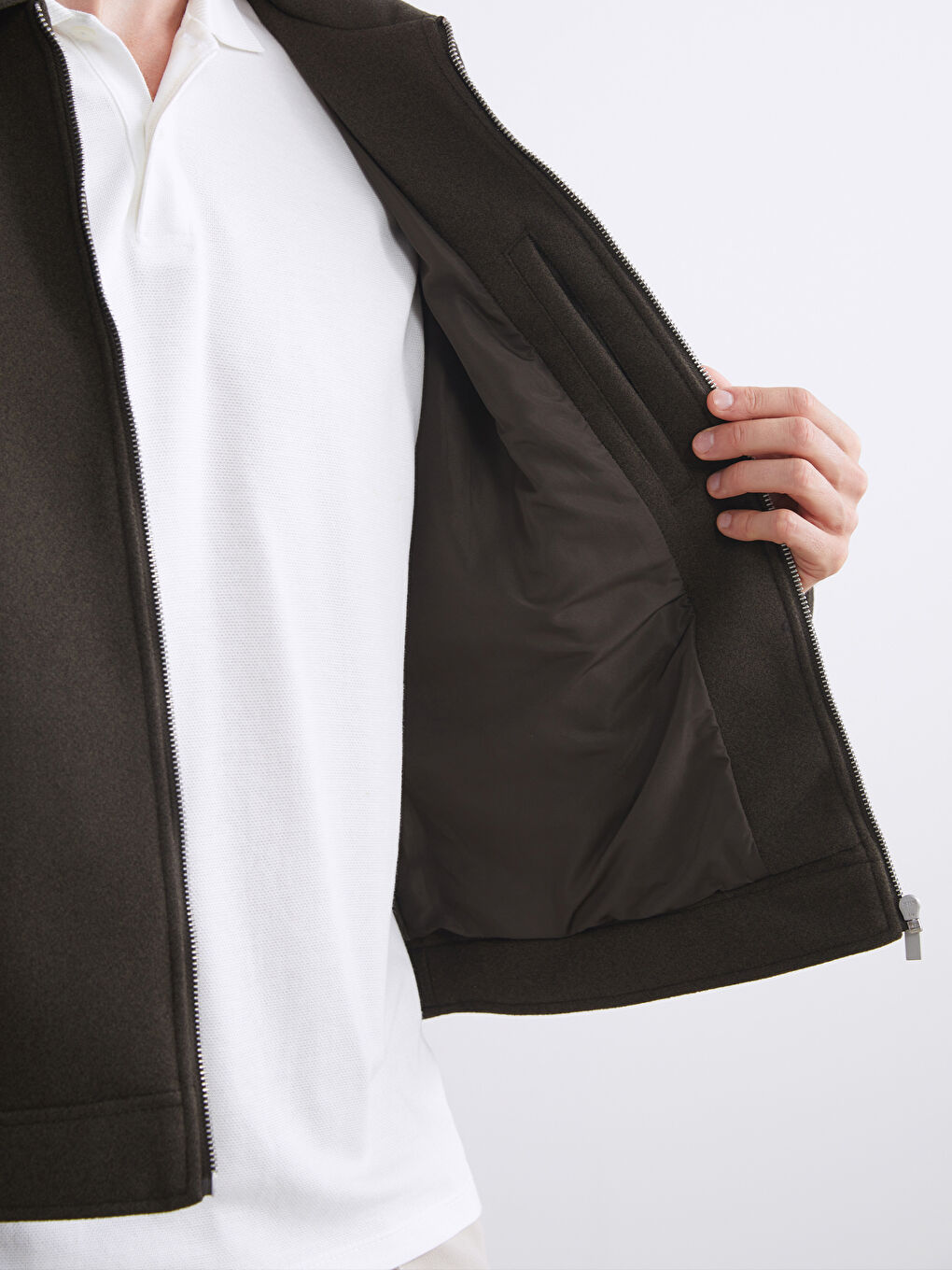 Haki Standart Kalıp Gömlek Yaka Erkek Kaşe Mont-2