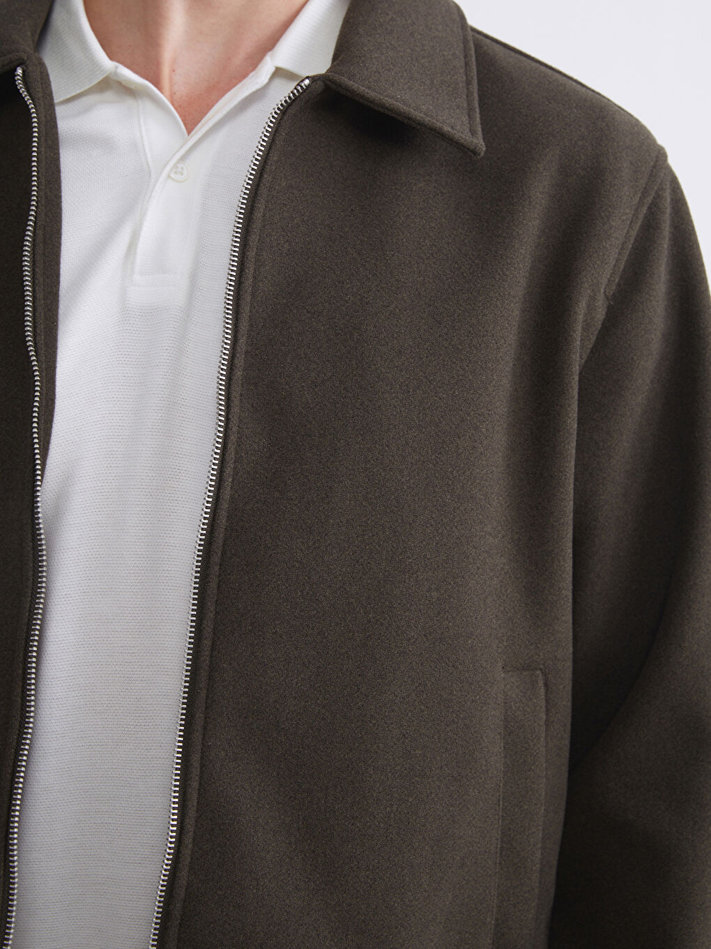 Haki Standart Kalıp Gömlek Yaka Erkek Kaşe Mont-3