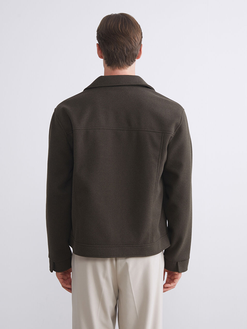 Haki Standart Kalıp Gömlek Yaka Erkek Kaşe Mont-4