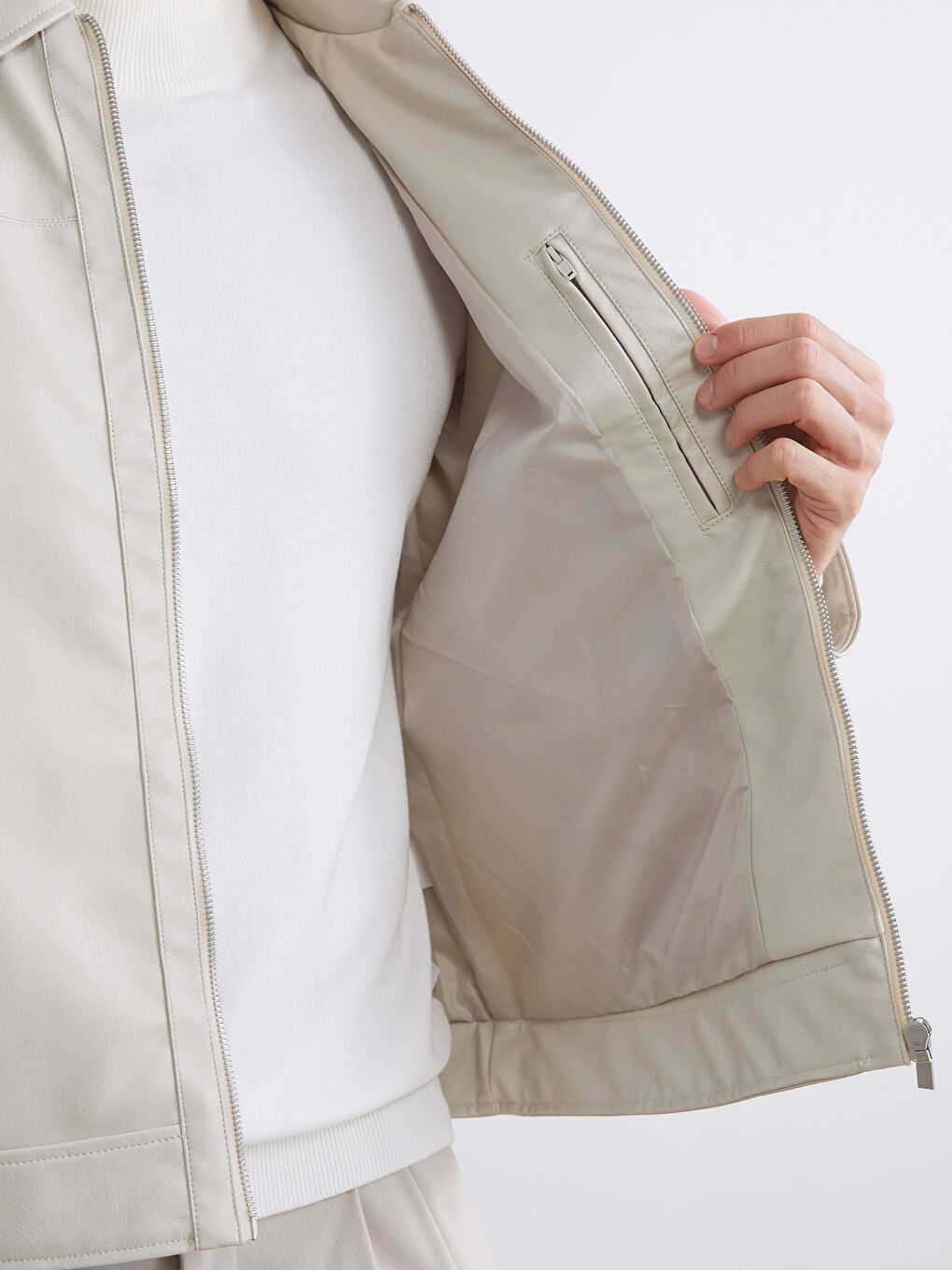 Standard Fit Collared Neck Men's Leather Look Jacket-3