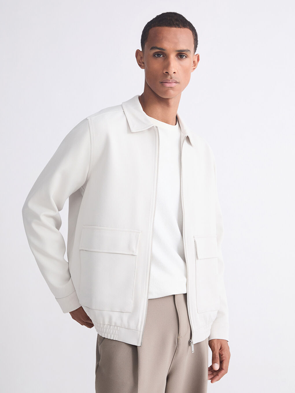 Bej Standart Kalıp Gömlek Yaka Erkek Mont