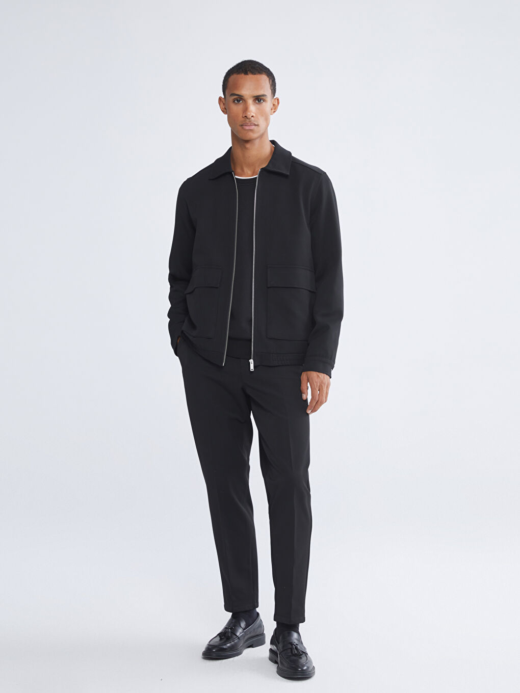 Siyah Standart Kalıp Gömlek Yaka Erkek Mont-1