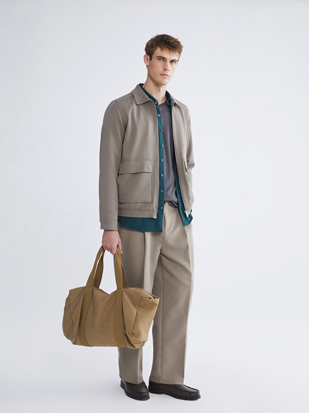 Kahverengi Standart Kalıp Gömlek Yaka Erkek Mont-1