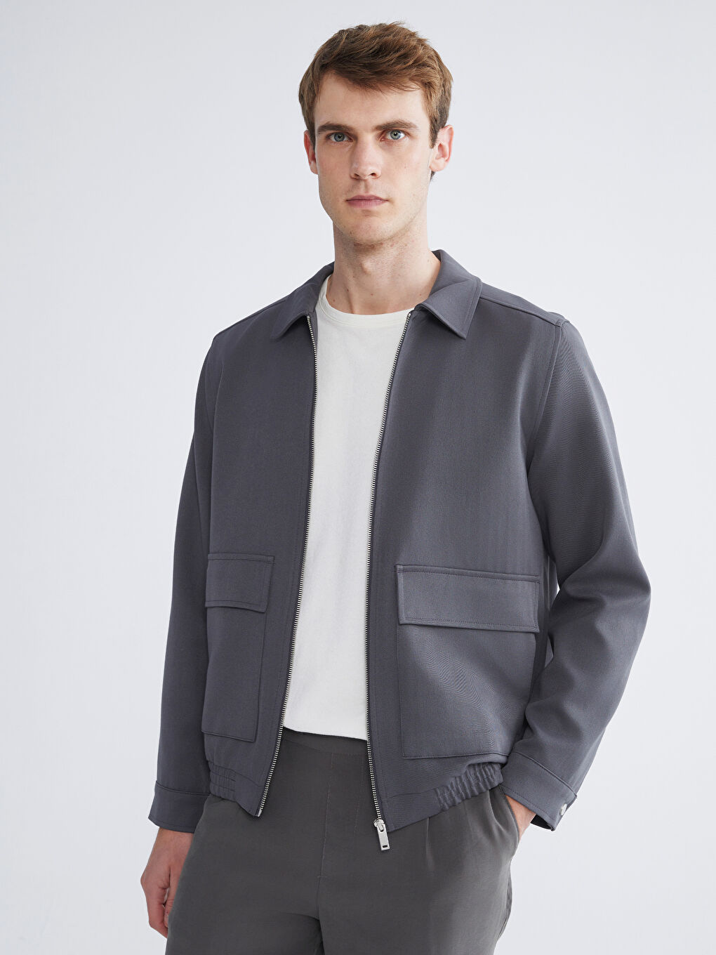 Antrasit Standart Kalıp Gömlek Yaka Erkek Mont