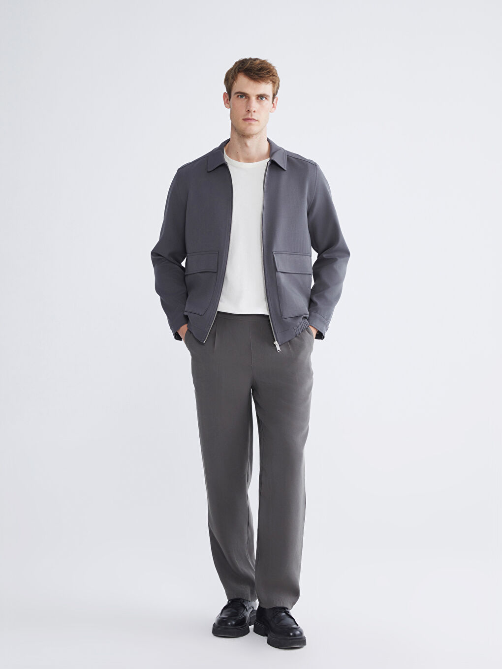 Antrasit Standart Kalıp Gömlek Yaka Erkek Mont-1