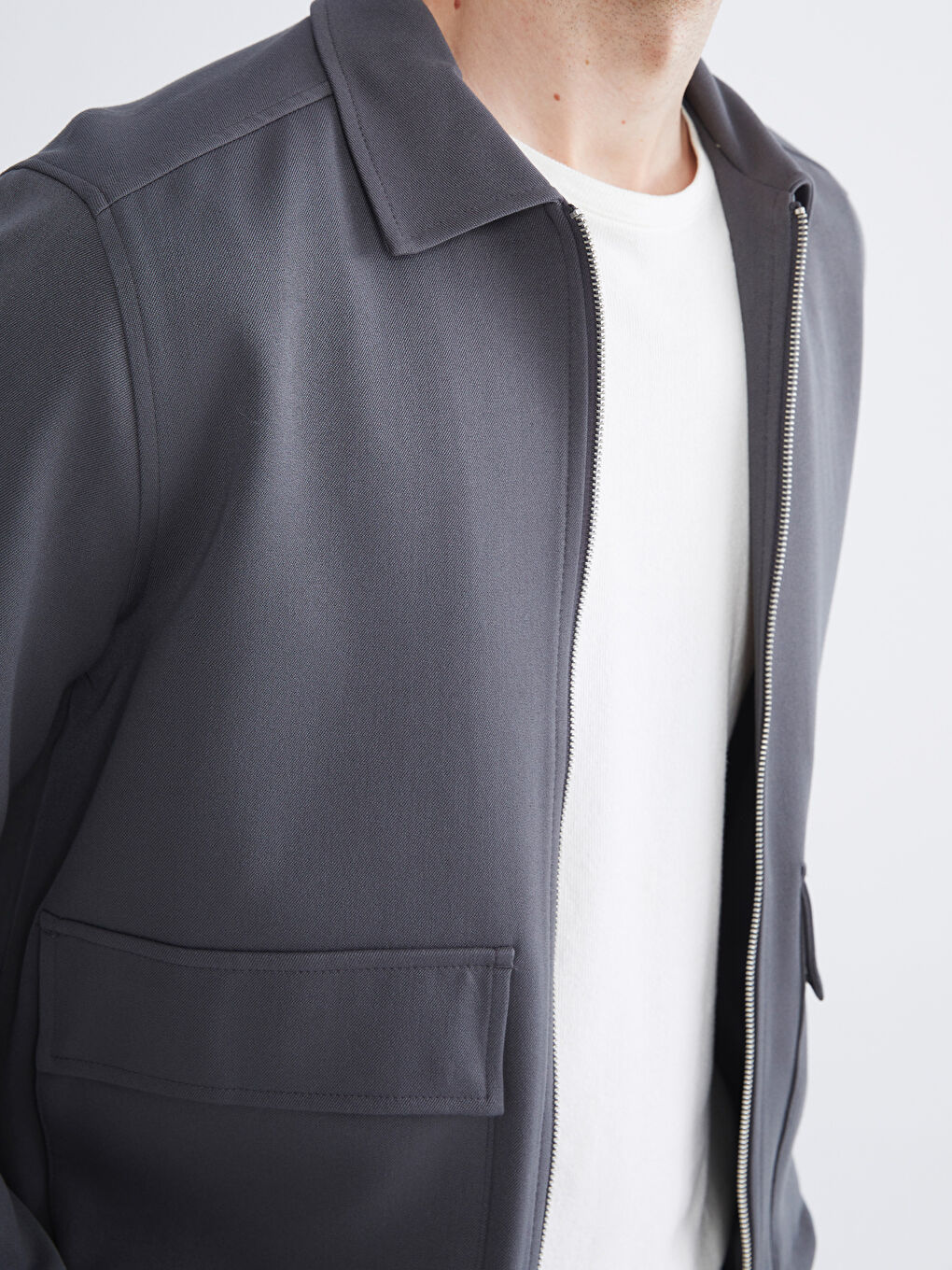 Antrasit Standart Kalıp Gömlek Yaka Erkek Mont-2