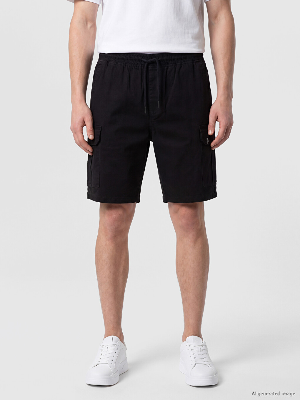 Siyah Regular Fit Erkek Gabardin Kargo Şort-1