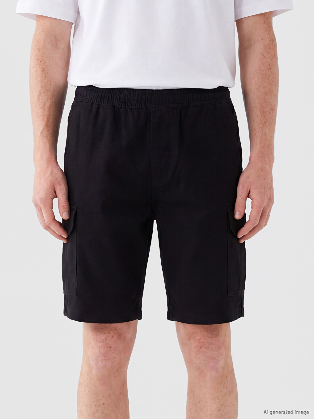 Siyah Regular Fit Erkek Gabardin Kargo Şort-2