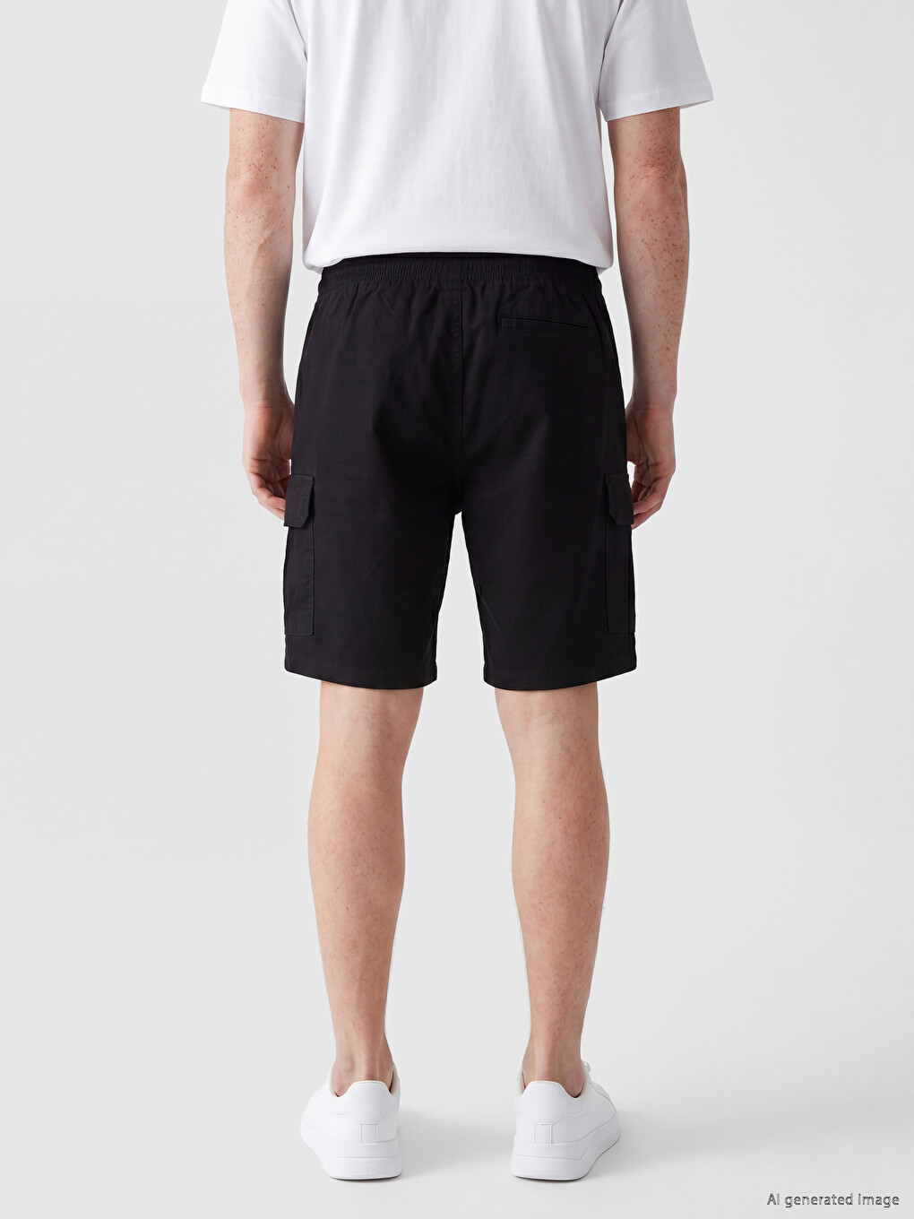 Siyah Regular Fit Erkek Gabardin Kargo Şort-3