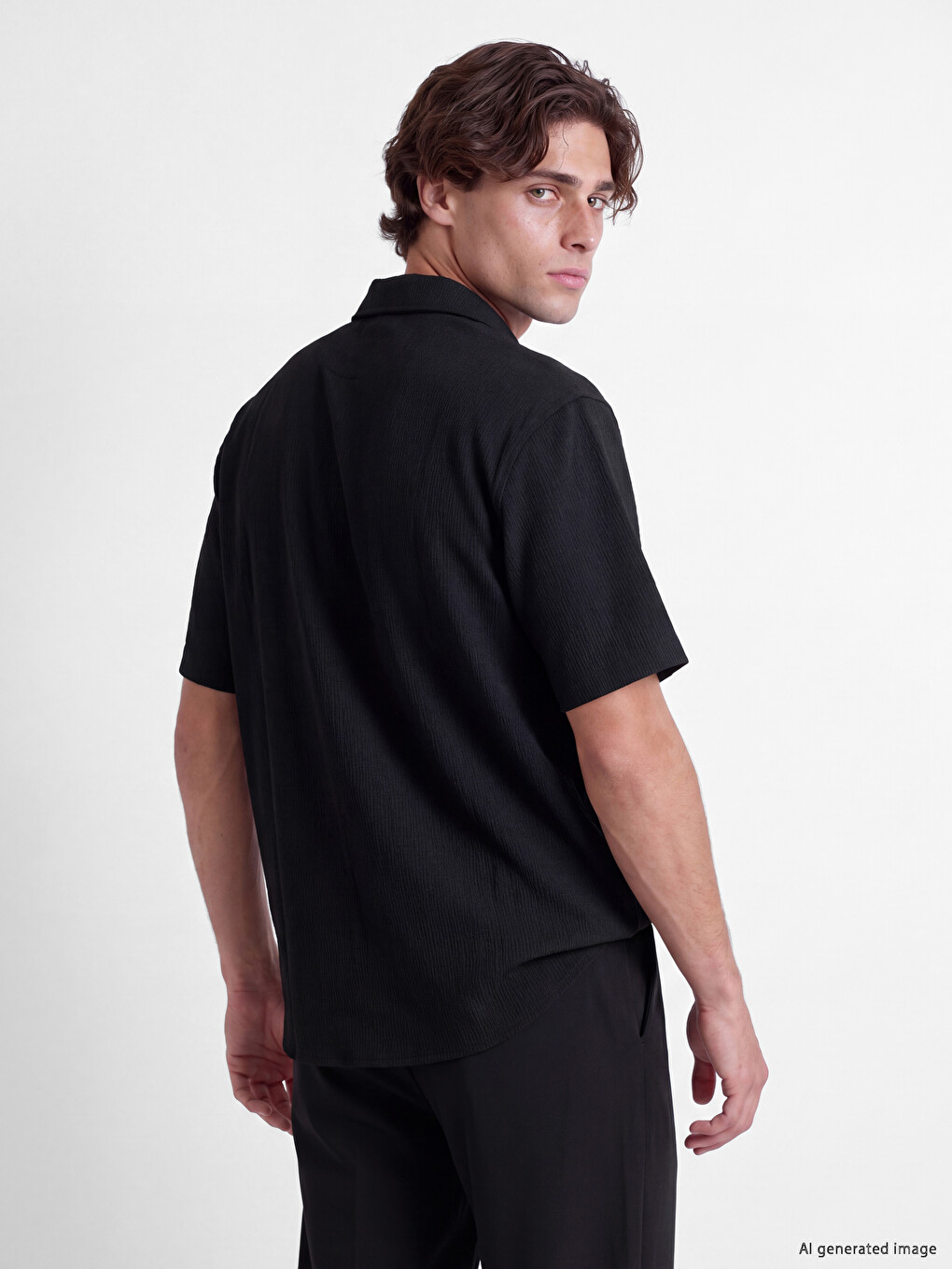 Siyah Regular Fit Erkek Kısa Kollu Gömlek-3