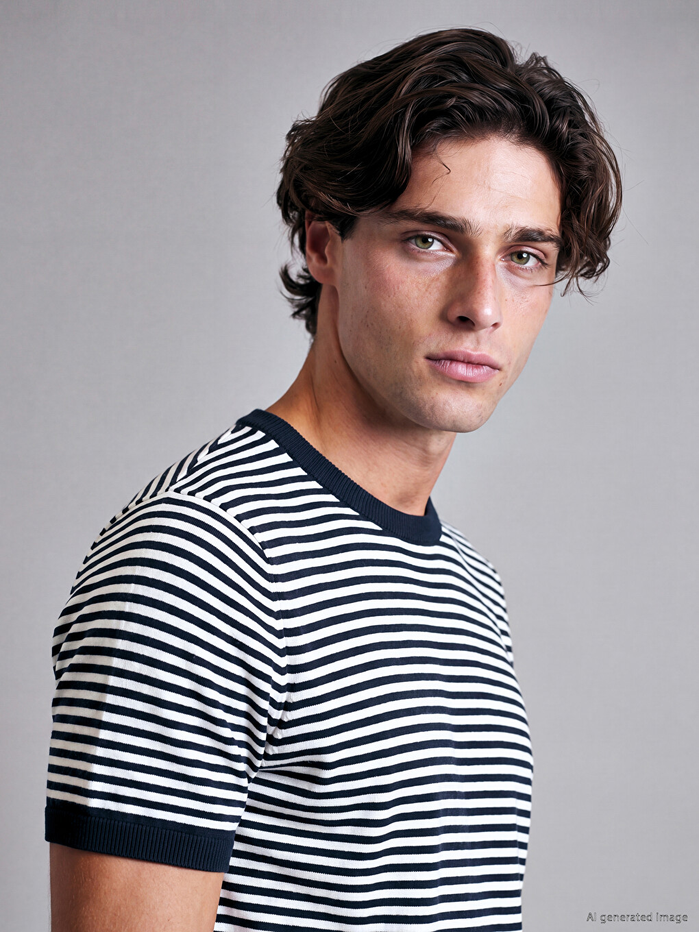 Crew Neck Striped Short Sleeve Men's Knitwear Sweater