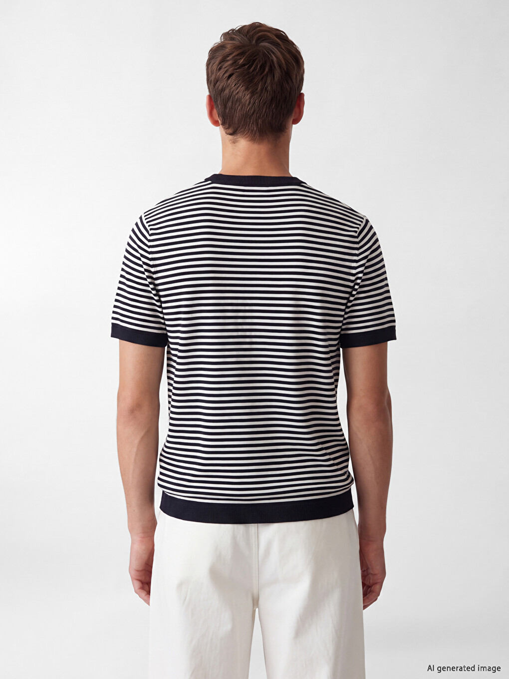 Crew Neck Striped Short Sleeve Men's Knitwear Sweater-3