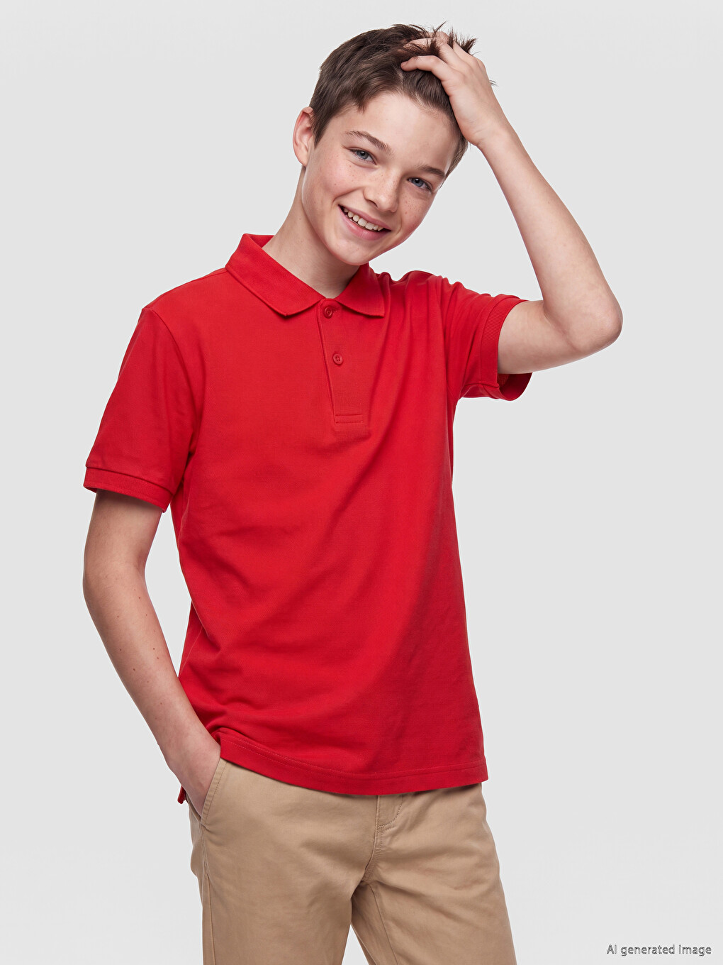 Kırmızı Polo Yaka Erkek Çocuk Pike Tişört-1