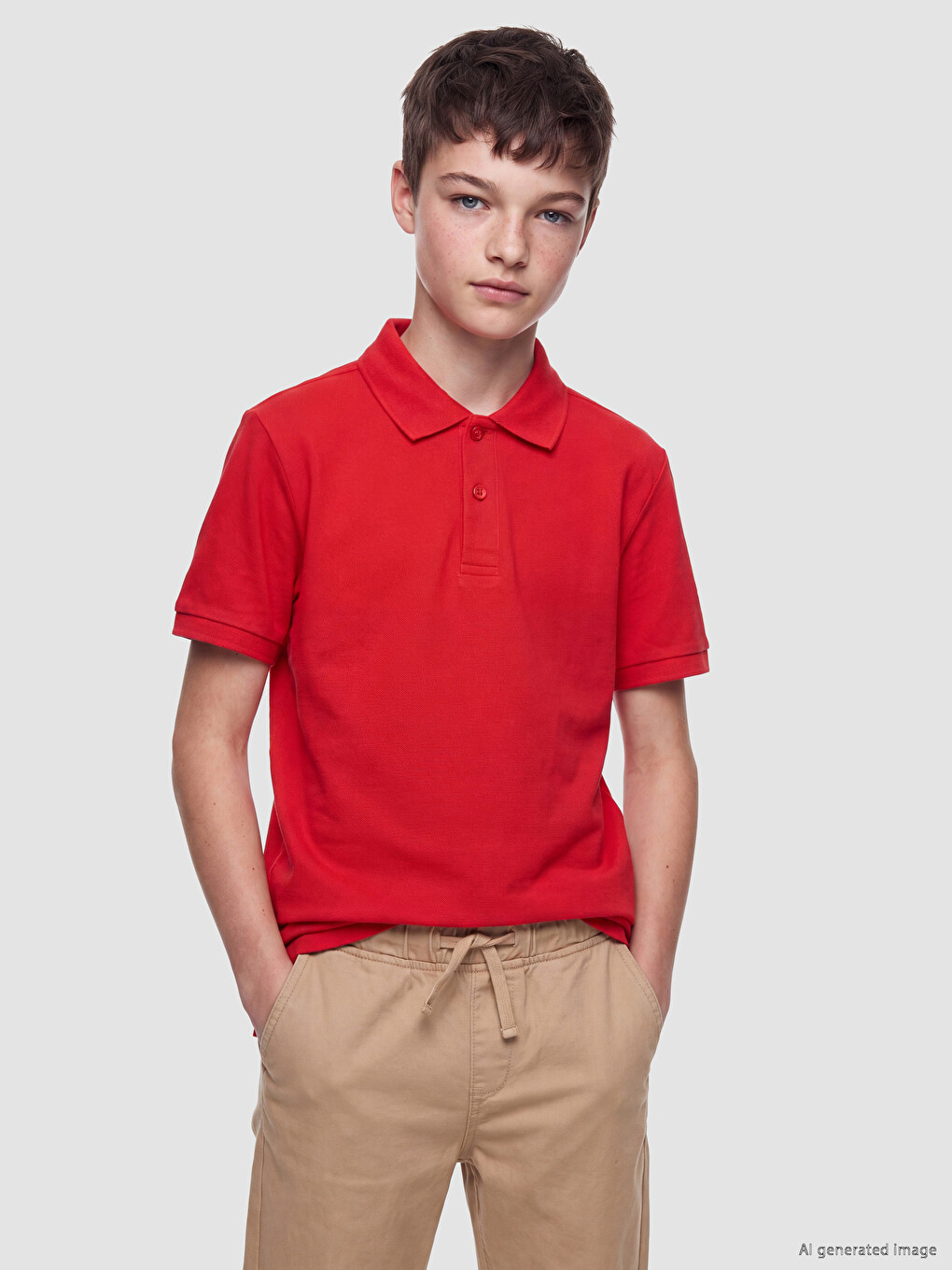 Kırmızı Polo Yaka Erkek Çocuk Pike Tişört-2