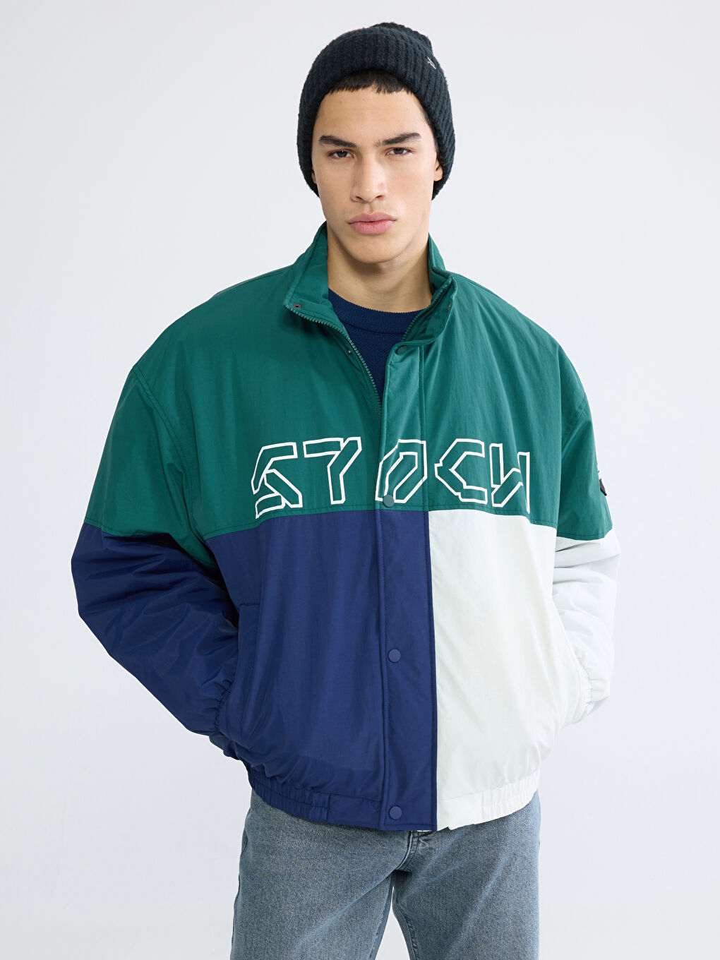 Yeşil Rahat Kalıp Dik Yaka Erkek Mont