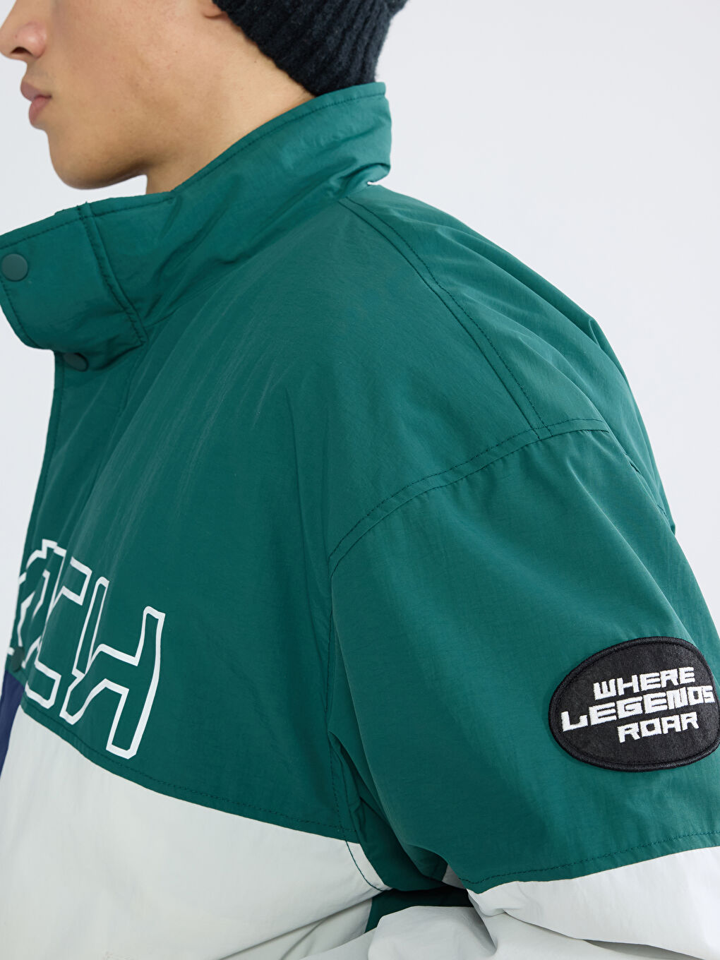 Yeşil Rahat Kalıp Dik Yaka Erkek Mont-3