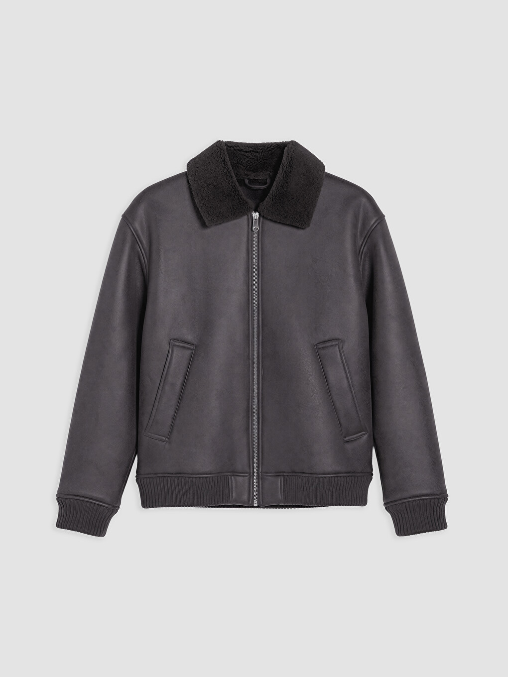 Relax Fit Fur Collar Men's Faux Leather Coat-5