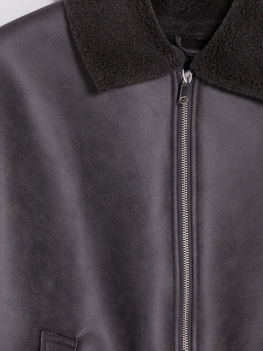 Relax Fit Fur Collar Men's Faux Leather Coat-7