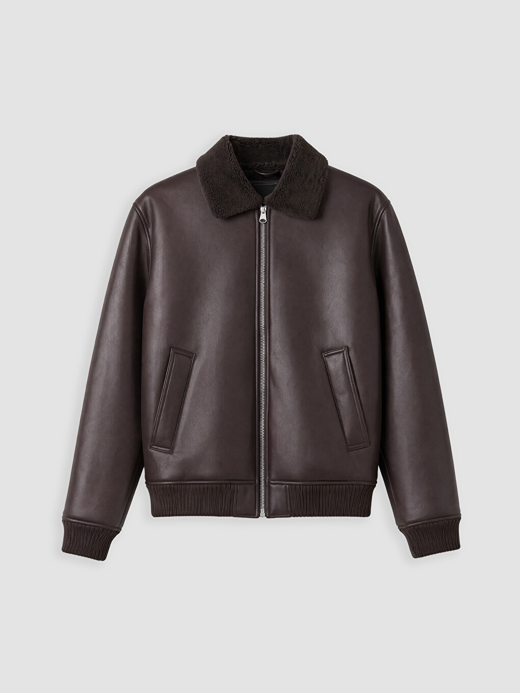 Relax Fit Fur Collar Men's Faux Leather Coat-4