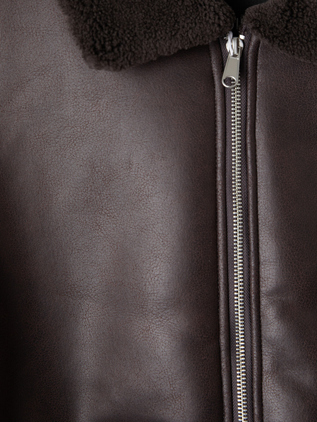 Relax Fit Fur Collar Men's Faux Leather Coat-5