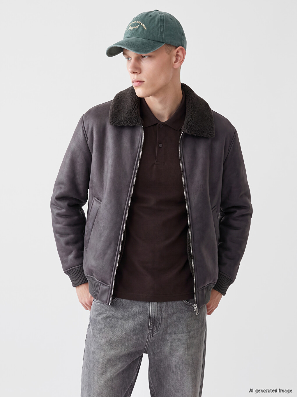 Relax Fit Fur Collar Men's Faux Leather Coat