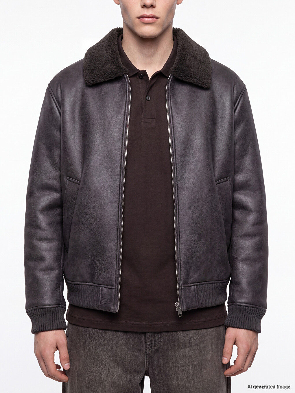 Relax Fit Fur Collar Men's Faux Leather Coat-2