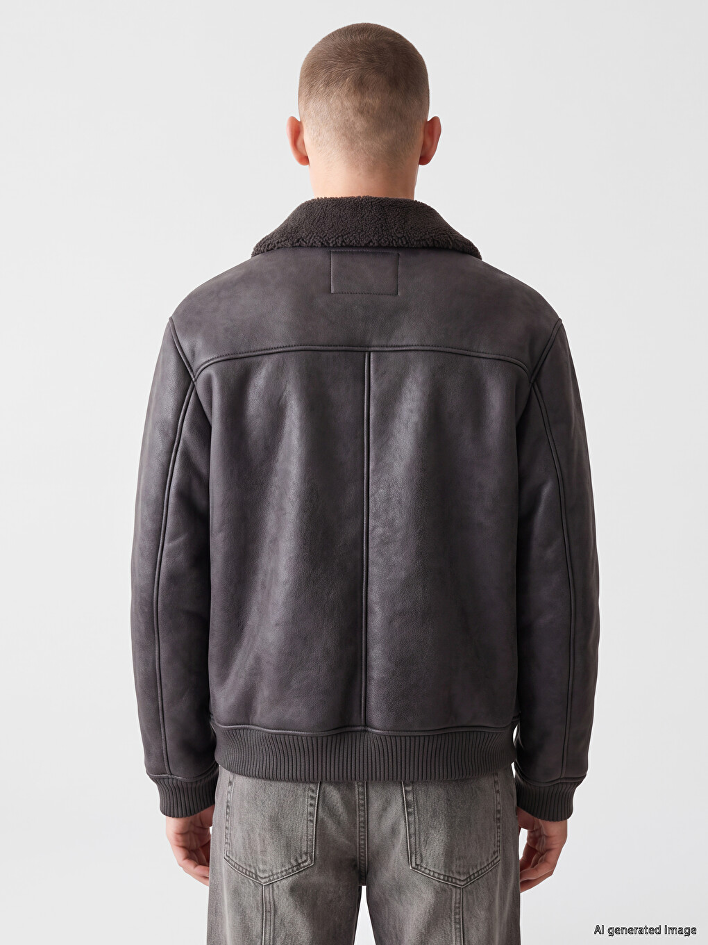 Relax Fit Fur Collar Men's Faux Leather Coat-4