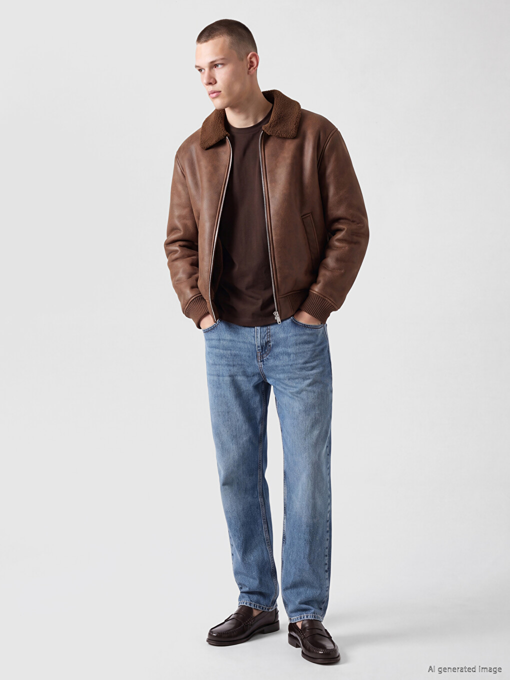 Relax Fit Fur Collar Men's Faux Leather Coat-1