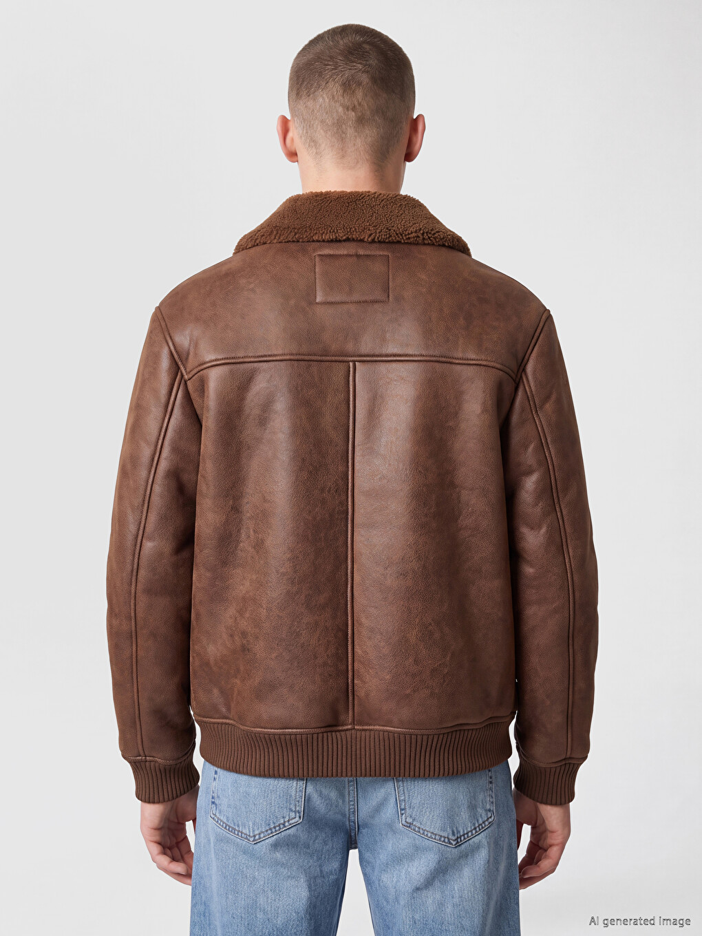 Relax Fit Fur Collar Men's Faux Leather Coat-2