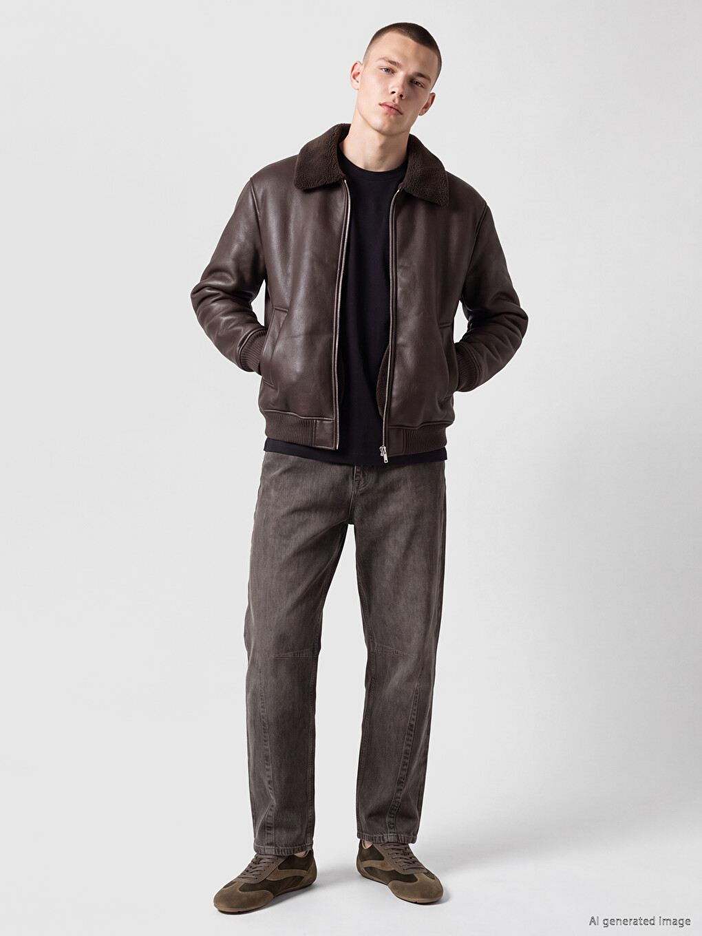 Relax Fit Fur Collar Men's Faux Leather Coat-1
