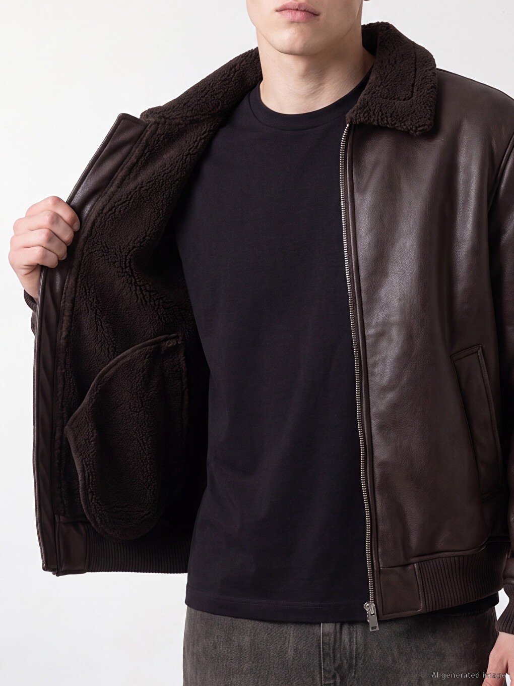 Relax Fit Fur Collar Men's Faux Leather Coat-2