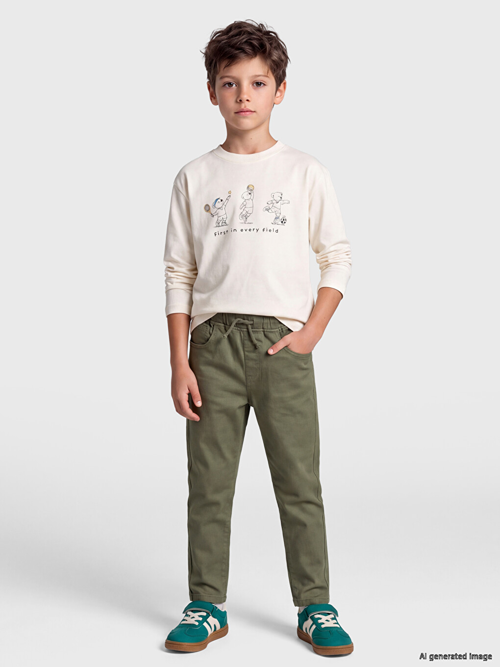 Haki Erkek Çocuk Gabardin Pantolon