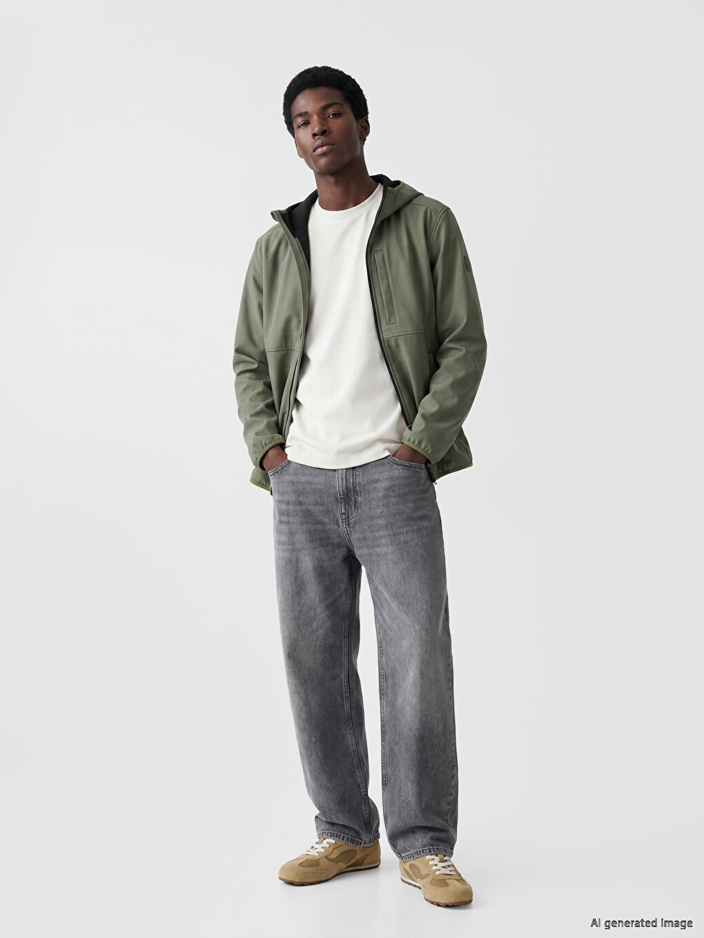 Mashkull Ngjyre Kaki Anorak-1