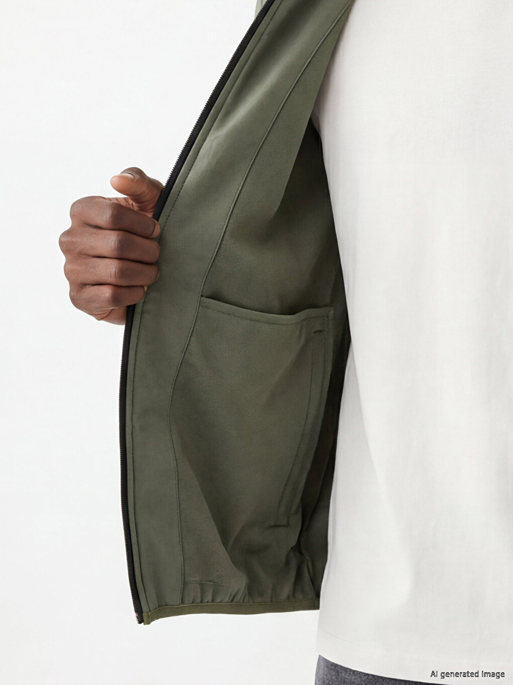 Mashkull Ngjyre Kaki Anorak-3