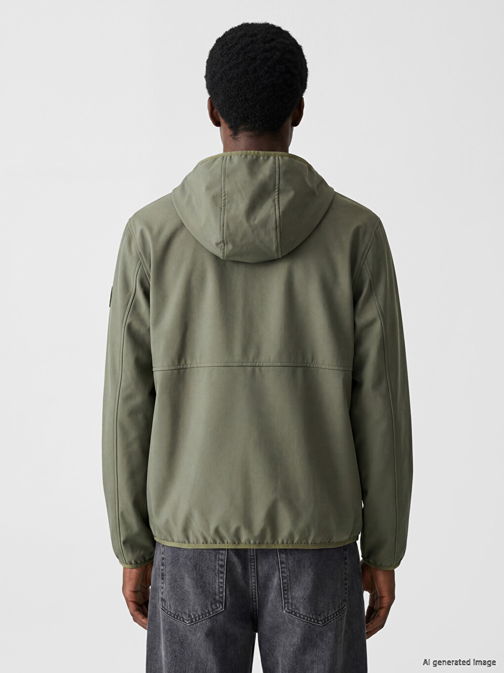 Mashkull Ngjyre Kaki Anorak-4