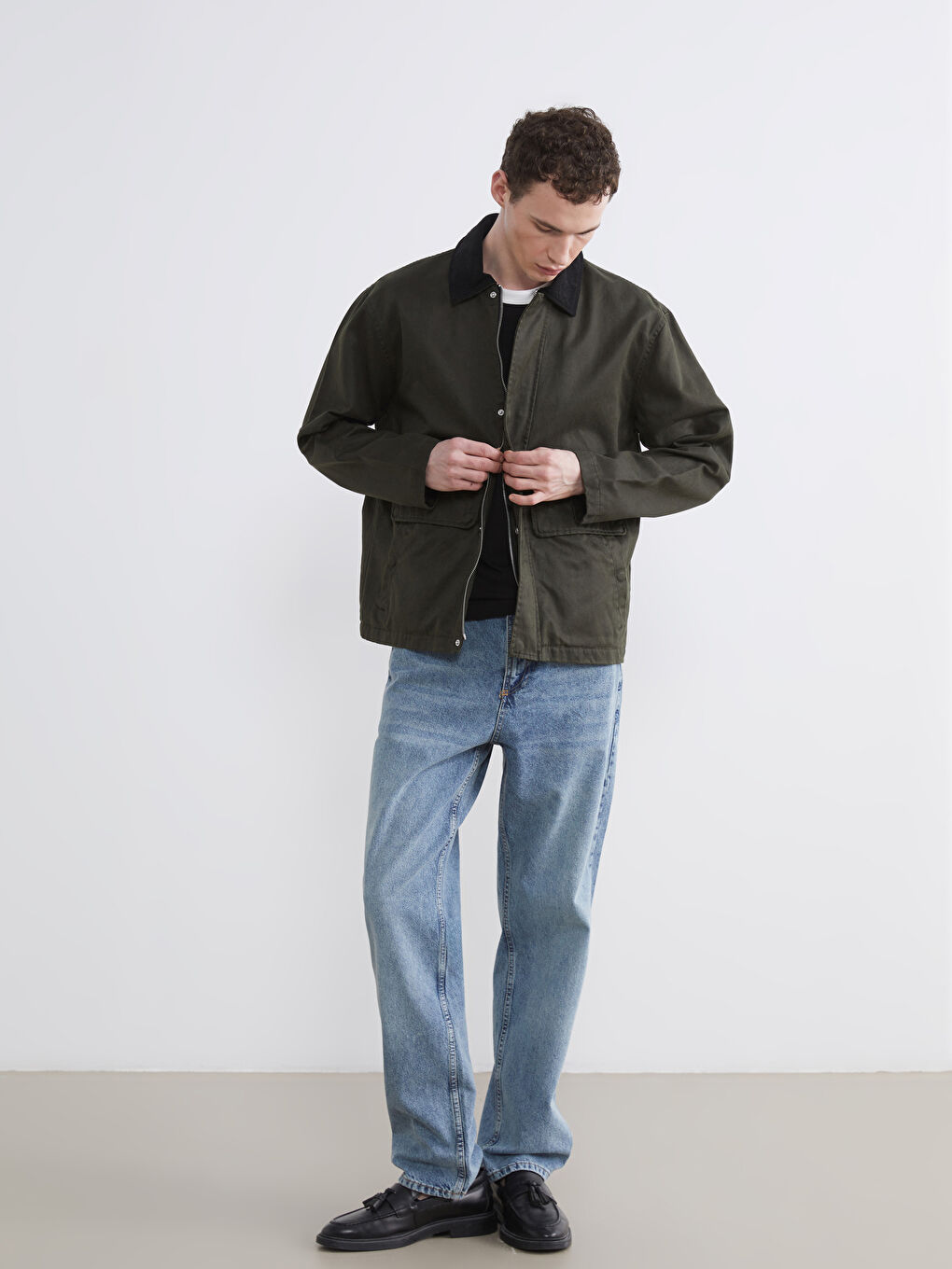 Haki Rahat Kalıp Gömlek Yakalı Erkek Mont-1