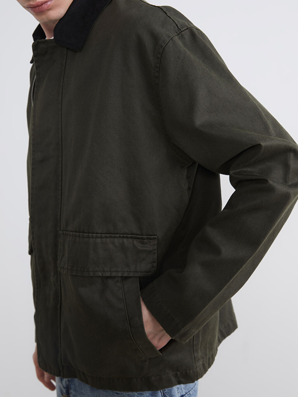 Haki Rahat Kalıp Gömlek Yakalı Erkek Mont-2