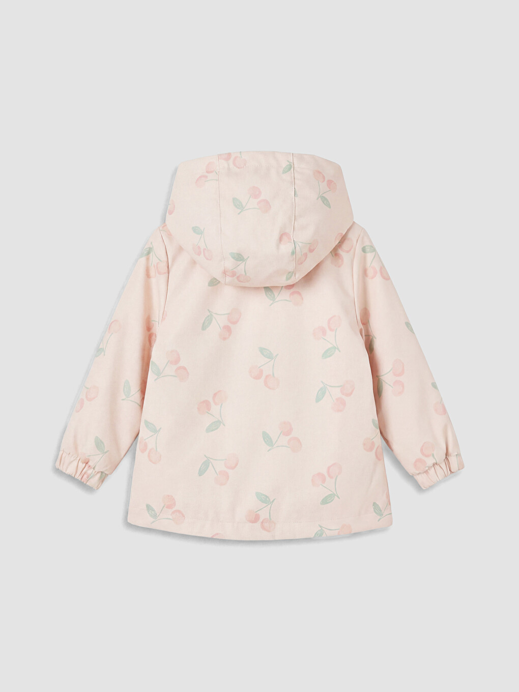 Pembe Kapüşonlu Kiraz Baskılı Kız Bebek Mont-3
