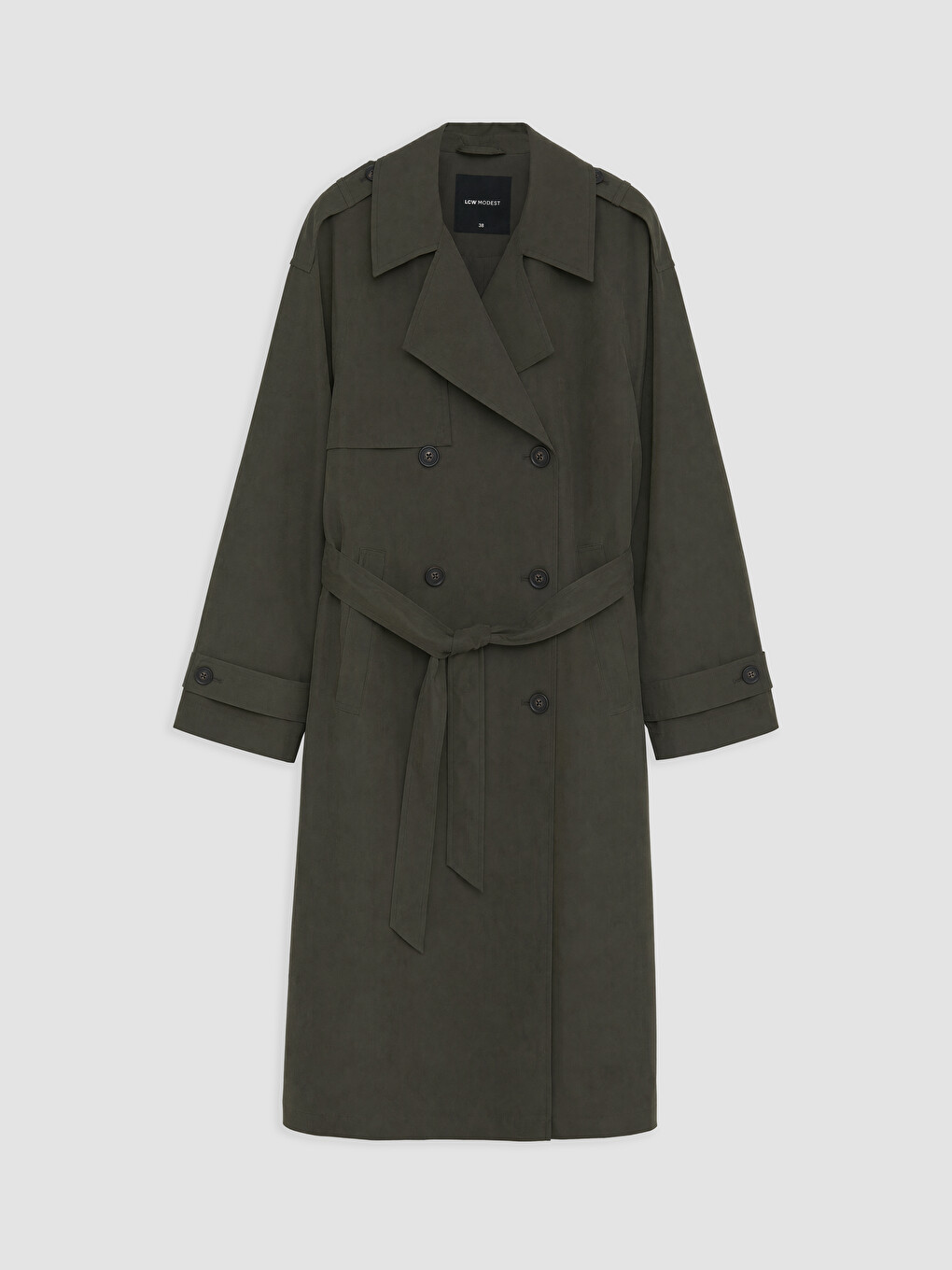Haki Kuşaklı Kadın Gabardin Trençkot-4