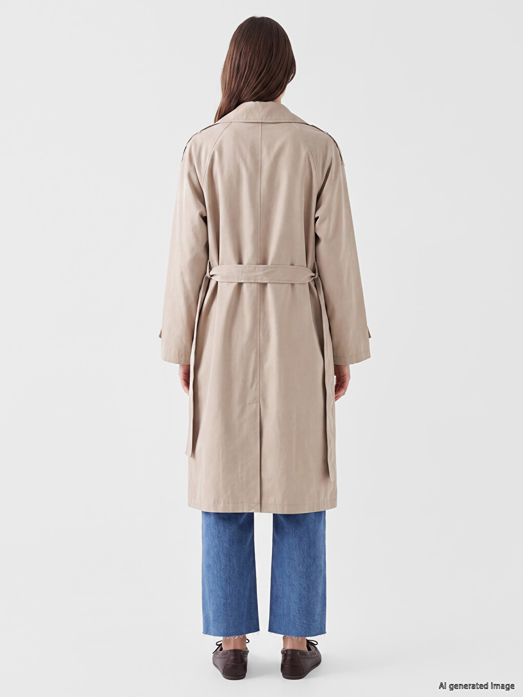Bej Kuşaklı Kadın Gabardin Trençkot-3