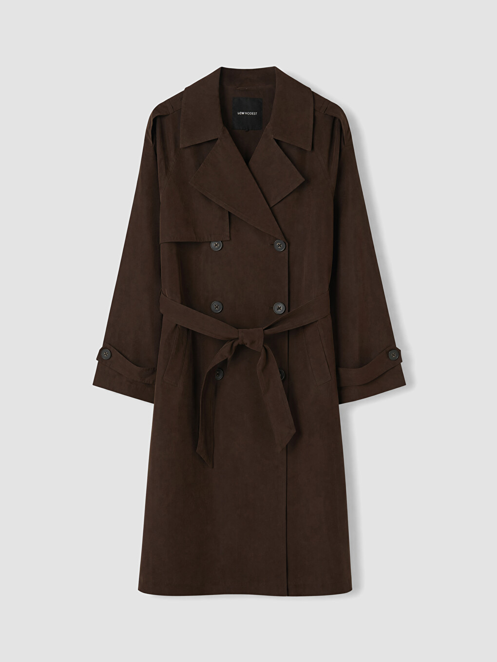 Kahverengi Kuşaklı Kadın Gabardin Trençkot-5