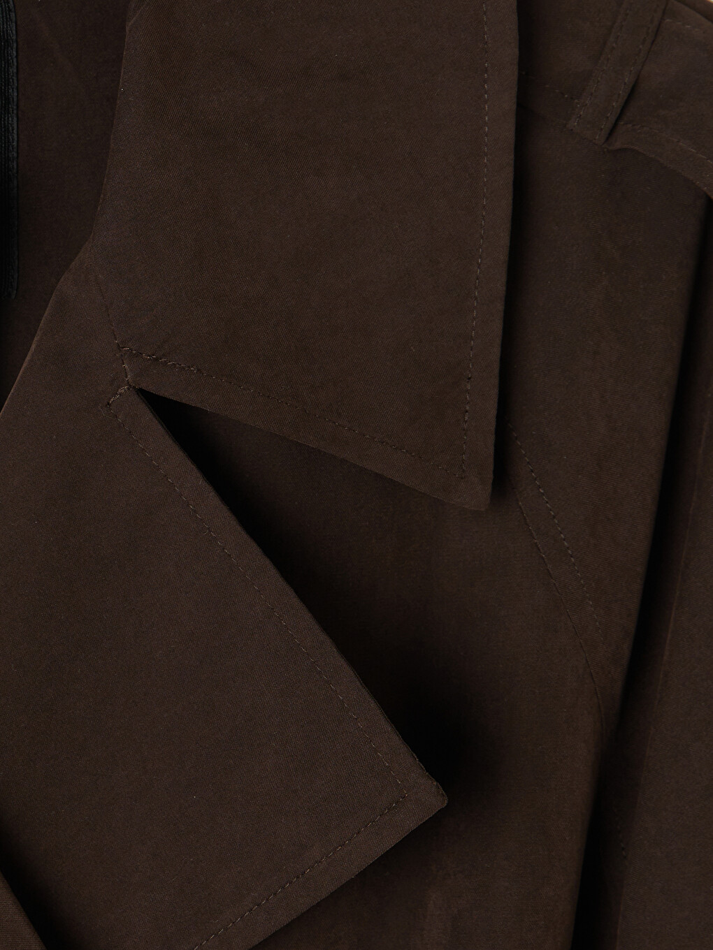 Kahverengi Kuşaklı Kadın Gabardin Trençkot-6