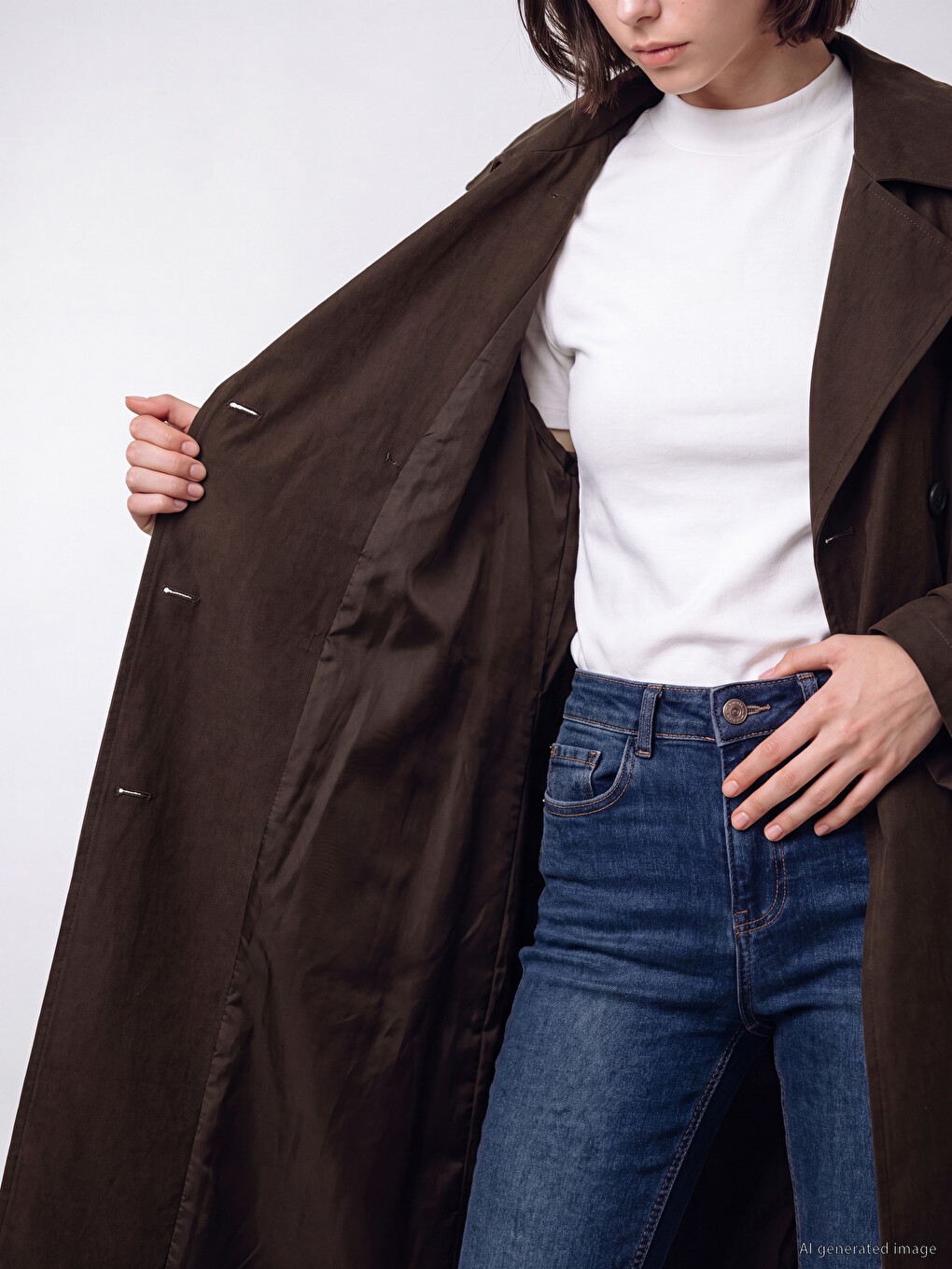 Kahverengi Kuşaklı Kadın Gabardin Trençkot-3